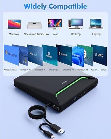 Зовнішній DVD-накопичувач ORIGBELIE з RJ45 Ethernet-адаптером та USB 3.0 хабом (3 USB, 2 TF/SD), зовнішній CD-записувач для ноутбука, MacBook, PC Windows, Linux, Mac OS, з сумкою для перенесення