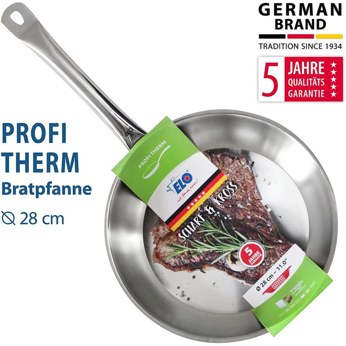 Пан для смаження ELO Profi Therm з нержавіючої сталі Gastro (28 см) – індукційна сковорода з капсульним дном та ергономічною ручкою