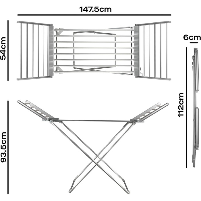 Сушарка для білизни Daewoo HEA1874 розкладна, портативна, електрична, біла, з алюмінієвими крилами, 230W, 15 кг
