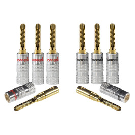 Набір поглибних бананових роз'ємів POPPSTAR (24 шт.), 24K золоте покриття, для кабелів до 6мм², кольори: чорний (12 шт.) та червоний (12 шт.)