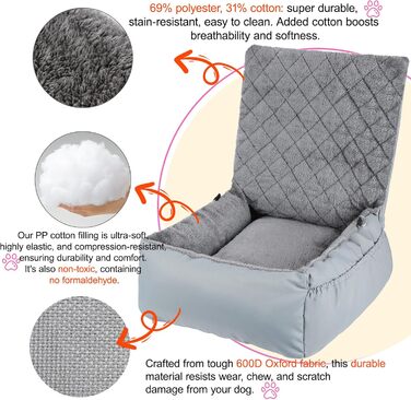 Автокрісло для собак SIVEIS - зручне ліжко з кишенею, захист від подряпин, з ременем безпеки (02-Сіро-блакитний)