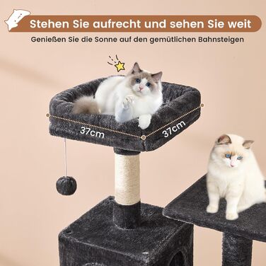 Кігтеточка для котів MSmask велика, багатоповерхова з платформами, печерами та гамаком, обтягнута сизалем (темно-сіра)