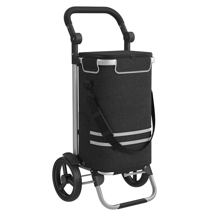 SONGMICS Shopping Trolley, Cart, Shopping Cart with Cooler Compartment, Large, 35 Liters, Folding, Shopping Bag with Wheels, Removable Bag, Black KST03BK
