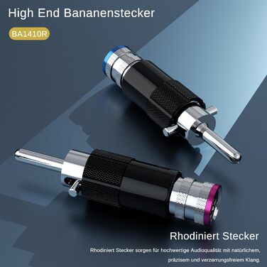 Комплект бананових роз'ємів Monosaudio (8 шт), позолочені затискачі для акустичних кабелів, домашнього кінотеатру та AV-ресиверів, Rhodiniert (BA1410)