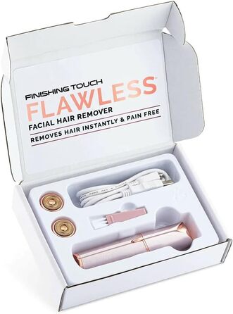Епілятор Finishing Touch Flawless Face для жінок: безболісне видалення волосся на обличчі та тілі, гіпоалергенний, з 2 змінними насадками, USB-зарядка