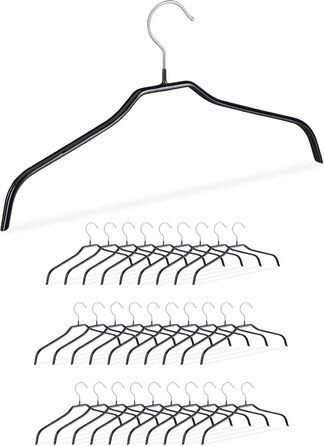 Relaxdays Non-Slip Clothes Hangers, Set of 30, Shirt Hangers, Blouse Hangers with Rubber Coating, Metal, 42 cm, Black