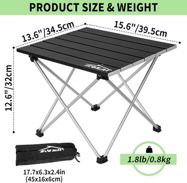 Складний кемпінговий стіл алюмінієвий портативний для пікніка та пляжу, чорний (S)