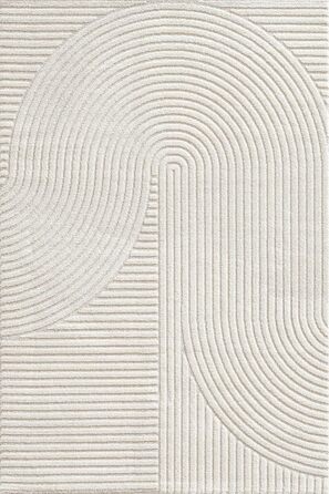 Килим Everest - сучасний коротковорсовий килим для вітальні та спальні з ефектом висоти-глибини, 3D ефект, висока щільність ворсу та приємна м'якість, дизайн Panglao, кремовий, 80 x 150 см