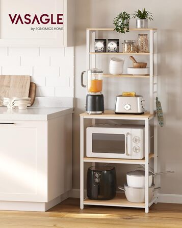 Поличкова стійка VASAGLE для кухні з 6 полицями та гачками, сталевий каркас, горіховий колір + білий, 40 x 60 x 167 см