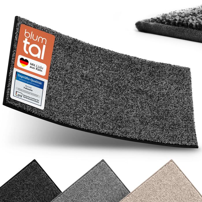 Килимок вхідний Blumtal 80x120 см, мікрофібра, вологостійкий та протиковзкий килим для дому (Антрацит)
