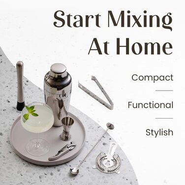 Stainless Steel Cocktail Shaker Set - 10 Piece Mixology Set with Bamboo Stand - Silver Bar Accessories Gift Set