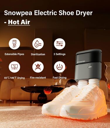 Snowpea Shoe Dryer with Heat Blower, Ski Shoe Dryer with Heater, Foot Warmer, Snowshoe Dryer, Sneaker Dryer for Shoes, Hats, and Ski Shoes with 3/6/9 Hour Timer