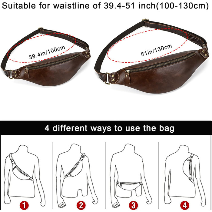 Чоловіча/Жіноча поясна сумка з натуральної шкіри Vintage, чорна (1033 Kaffee)