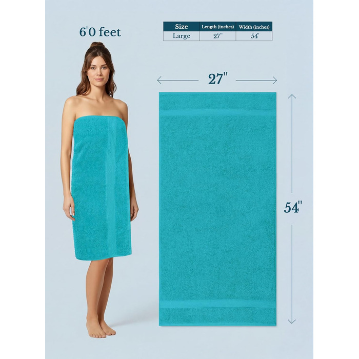Набір банних рушників Utopia Towels, 100% бавовна, 69 x 137 см, м'які та гігроскопічні, з петлею для підвішування, 4 шт, бірюзовий