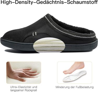 Чоловічі халапи з піною Memory Foam, теплі зимові халапи, шкарпетки-слайдери з неслизькою гумовою підошвою для дому та вулиці (45/46 EU, Чорний)