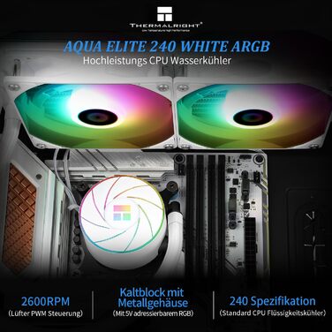 Thermalright AQUA ELITE 360 ARGB: Система водяного охолодження CPU з 3 вентиляторами 120mm, 1550RPM, для AMD/Intel, білий колір
