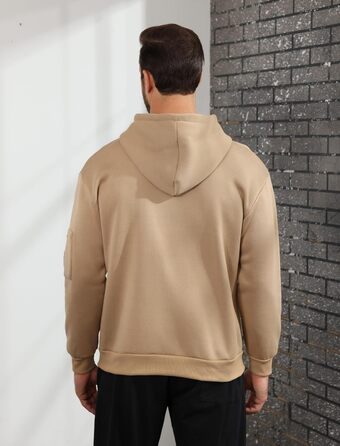 Світшот з капюшоном Aulemen для чоловіків з блискавкою, з довгим рукавом, Slim Fit, з кількома кишенями (Хакі, M)