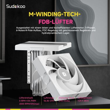 Кулер для процесора Sudokoo SK620 White (AM5): двосекційний повітряний охолоджувач з цифровим дисплеєм, 6 теплотрубками та 2 вентиляторами PWM FDB 120мм, білий