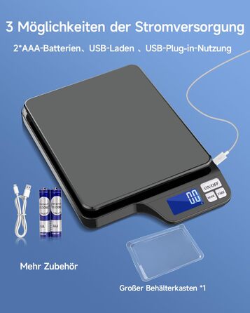 Цифрова кухонна вага з USB-зарядкою, 5 кг/0.1 г, функція тарування, для випічки та приготування їжі