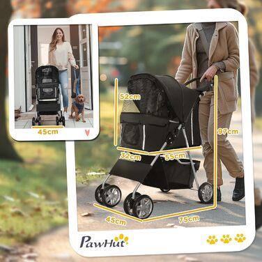 Візок для собак PawHut - Buggy для домашніх тварин, коляска для собак, бігова коляска, причеп (Чорний)
