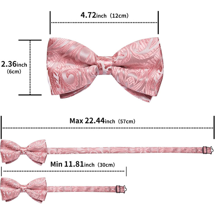 Метелик чоловічий DiBanGu Seide Paisley темно-рожевий (7001) з нагрудною хустинкою, шпилькою та запонками для весілля, вечірки, випускного