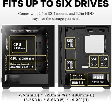 Корпус ПК KEDIERS H05: Ігрова Mid-Tower з 6 вентиляторами ARGB та скляною панеллю