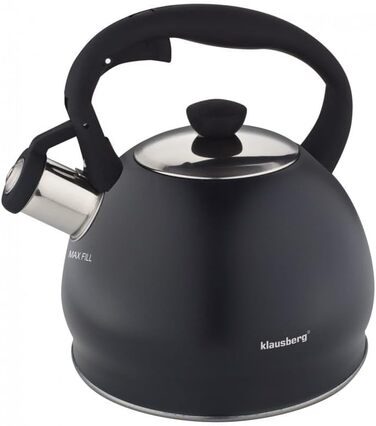 Чайник для води Klausberg з нержавіючої сталі з флейтою, 2 літри, KB-7320 (Чорний матовий)