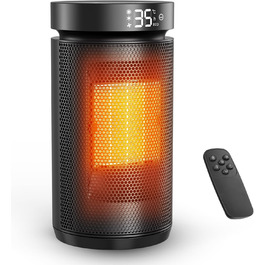 Електричний обігрівач 1500W PTC кераміка, тихий 34 dB, з термостатом, таймером 12 год та захистом від перегріву та перекидання. З пультом керування, чорний.