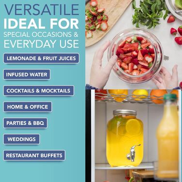 Скляний диспенсер для напоїв з краником - 4 літри, Mason Jar, з пластиковим краником та металевим підставкою