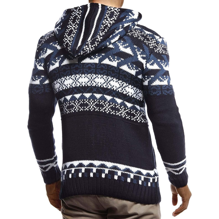 Чоловіча в'язана куртка Leif Nelson з капюшоном, норвезький стиль, чорна зимова куртка, тепла куртка з капюшоном, чоловіча куртка для зими, грубий в'яз, Slim Fit, LN20756 (M, Синій)