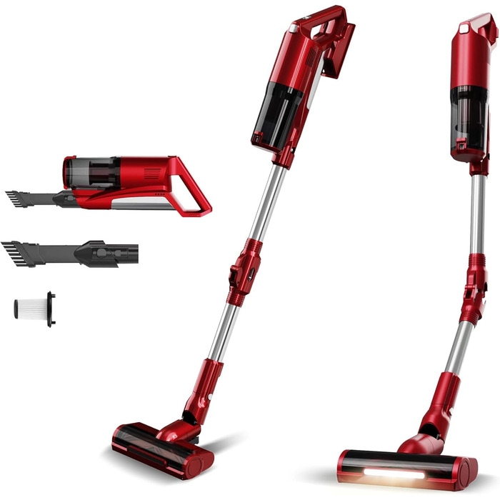 Вертикальний пилосос TurboTronic StormStick 120 Вт з ручним пилососом, фільтр MIF, 5 м кабель, 11kPA, циклонна технологія, червоний