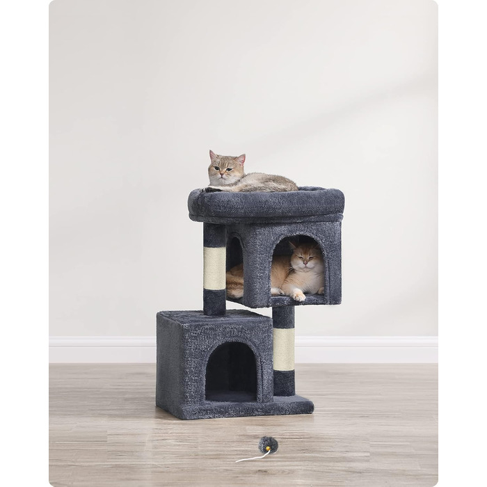 Feandrea Cat Tree Small, 67 cm Cat Tree, Cat House for Kittens up to 3 kg, Large Platform, Sisal Posts, PCT611W01 (Smoke Grey)