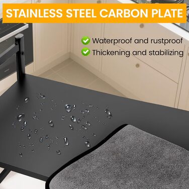 Регульована підставка для мікрохвильовки 2-ярусна, розширювана полиця для кухні з вуглецевої сталі з 8 гачками, органайзер для кухонних аксесуарів, стійка для мікрохвильовки та полиця для зберігання, кухонна полиця для випічки