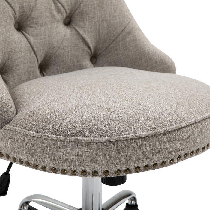 HOMCOM Swivel Upholstered Chair Ergonomic Office Chair Height Adjustable Retro Design Up to 150 kg Linen Light Grey 54x65.5x84-91 cm