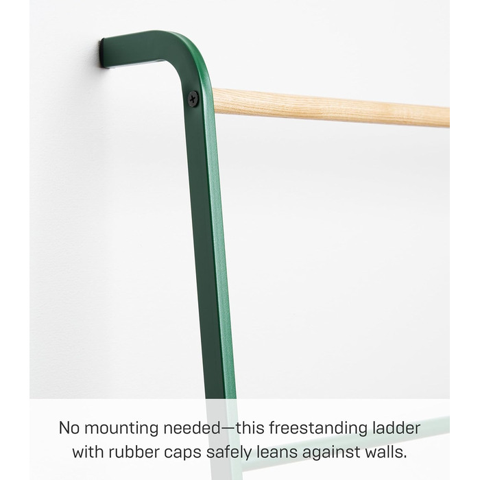 Yamazaki 2813 TOWER Leaning Clothes Rack, Steel/Wood, Minimalist, 45 x 24 x 160 cm (Green (Forest Green), Modern)
