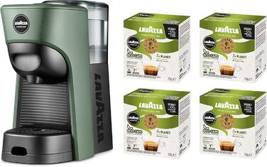 Lavazza, A Modo Mio Tiny Eco Green Coffee Machine with 64 assorted capsules, espresso machine made from recycled plastic, 1450 W, 220-240 V, 50/60 Hz, 0.6 Liter