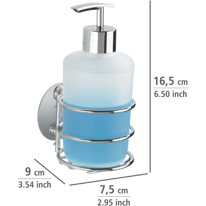 Дозатор мила WENKO Turbo-Loc®: без свердління, 285 мл, хром, білий пластик