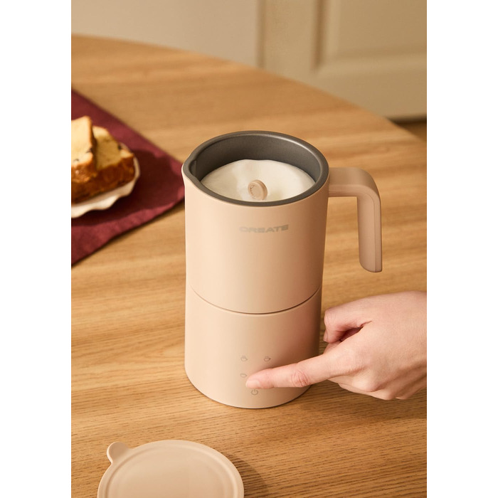 Електричний спінювач молока MilkFrother Cremeweiß з сенсорним екраном, 4 автоматичні програми, система безпеки, 350 мл, для гарячих та холодних напоїв, 400W (пісочний колір)