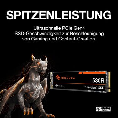 SSD Seagate FireCuda 530R 4TB NVMe PCIe Gen4 x4 для PS5/PC - 7400 МБ/с, 3D TLC NAND, 5.050TBW, Data Rescue Service