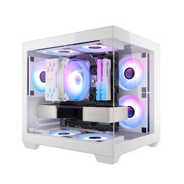 darkFlash C275P: ITX корпус для ПК з 3 RGB вентиляторами, скляна панель, підтримка 240 мм AIO (білий)