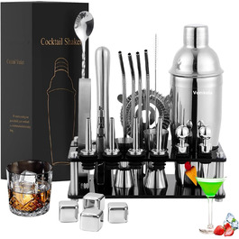 Cocktail Set 750ml Cocktail Shaker, 24pcs Bar Accessories Coctail Mixer Set Barkeepers Friend Jigger, Boston Shaker Bartender Set Decoration for Men Women (Type 4)