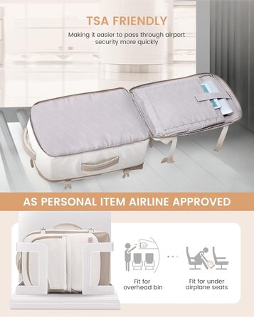 LOVEVOOK Рюкзак для ручної поклажі 40л, для подорожей, з відділенням для ноутбука 17.3 дюймів, з вологостійким відділенням, 45x36x20 см, бежевий/хакі