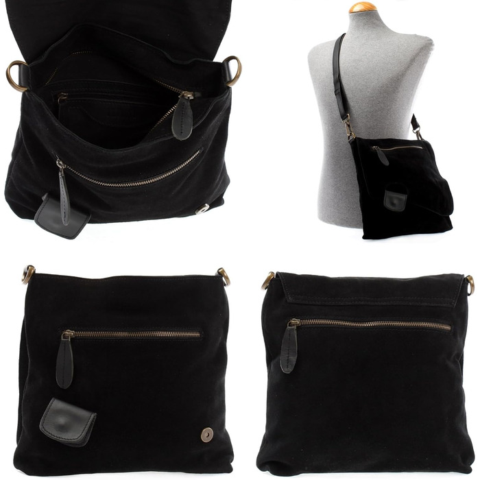 Сумка жіноча LECONI через плече з натуральної замші, чорна. Оригінальна шкіряна крос-боді сумка для повсякденного використання 29x29x6 см LE3027-VL