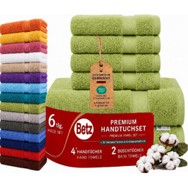 Набір рушників Betz Premium 6 шт. (4 шт. 50x100 см, 2 шт. 70x140 см), 100% бавовна, для ванної та гостей, колір Авокадо
