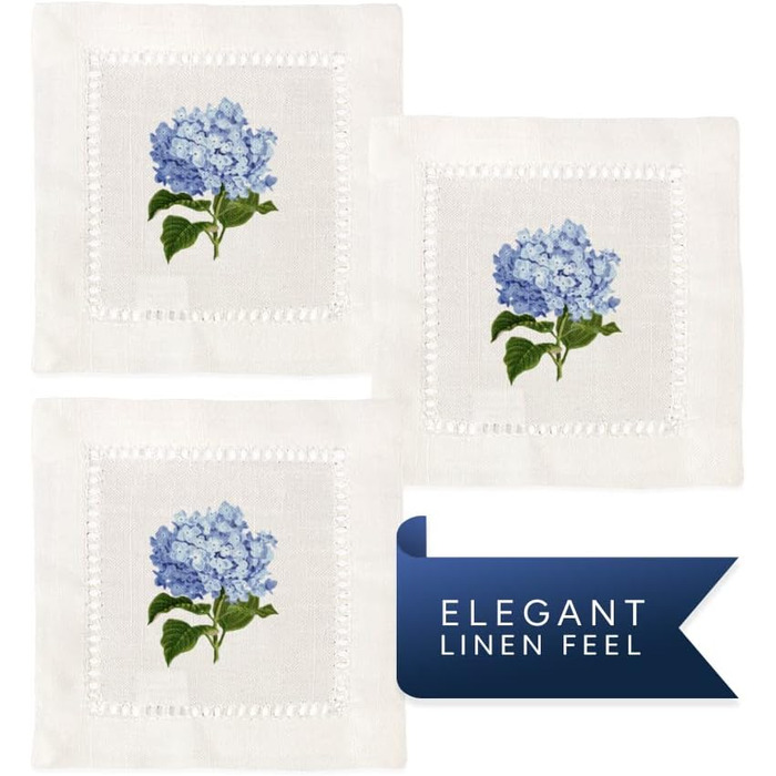 Jolitee Decorative Cocktail Napkins, 15.2 x 15.2 cm, washable, linen-like, cloth napkins, handcrafted for entertaining and everyday use (Hydrangeas)