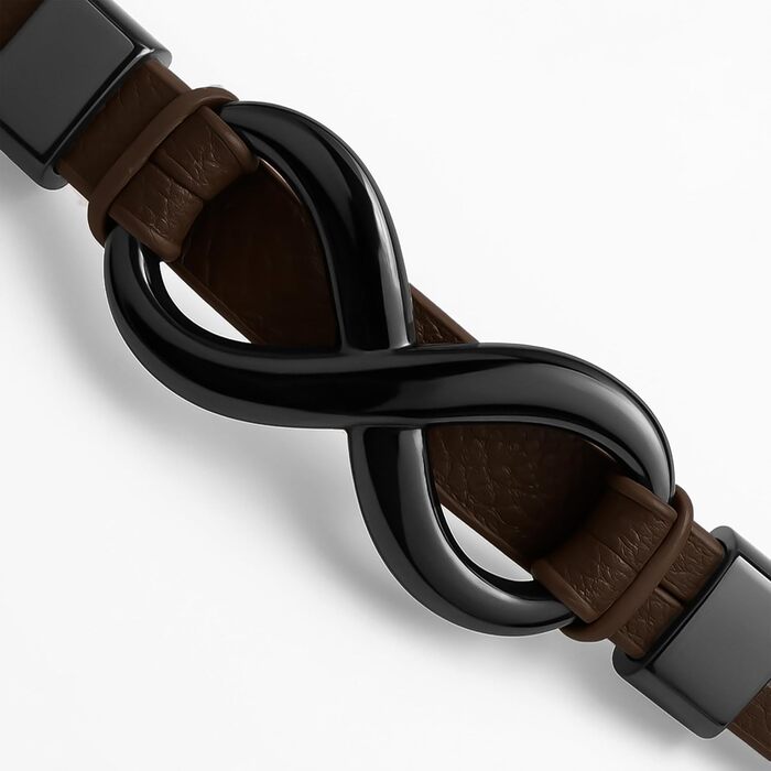 Браслет шкіряний чоловічий UNIQAL 'INFINITY' з нержавіючої сталі та натуральної шкіри чорно-коричневий, 21 см + подарункова коробка