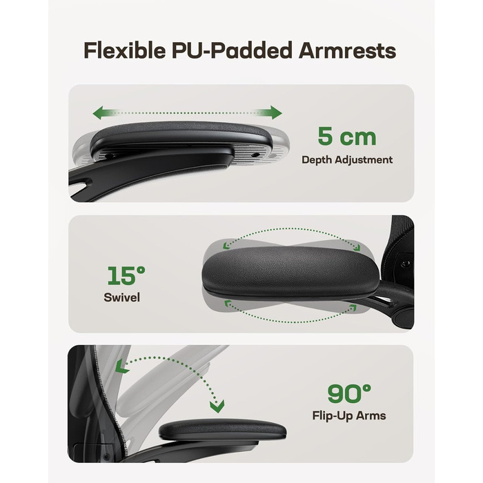 Офісний стіл Марсаїл: ергономічне крісло з регульованою поперековою підтримкою, підголівником та підлокітниками, регулювання висоти та функція гойдання, чорний