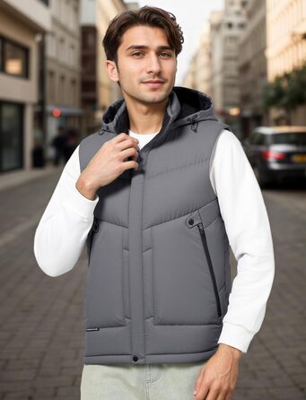 Чоловіча зимова жилетка AIEOE з PU-матеріалу, без рукавів, Outdoor-куртка з капюшоном, термо-стеганий жилет, тепла, з утеплювачем, водонепроникна (L, сірий)