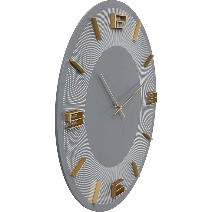 Kare Design Wall Clock Leonardo, /Gold, 49cm Diameter, Modern, Aluminum, Round, Clock for Living Room, Bedroom, Office, Battery not included (Gray)