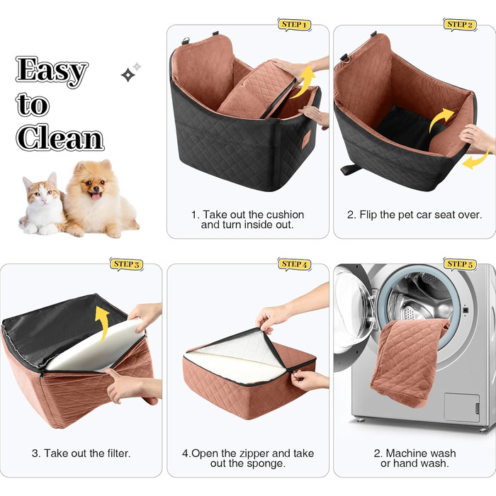 Автокрісло для собак - підходить для маленьких та середніх собак. Зручне автокрісло з кишенями для зберігання, поводок та посилена конструкція. (Чорний, Коричневий, Середній)